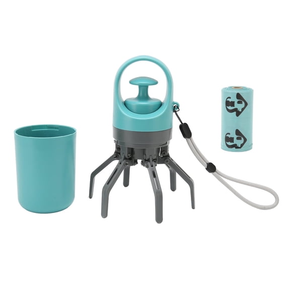 Xirurus Dog Poop Scooper Zero Contact, Portable Waste Cleaner with Six Claw Grabber and Built-In Bag Dispenser, Retractable Strap