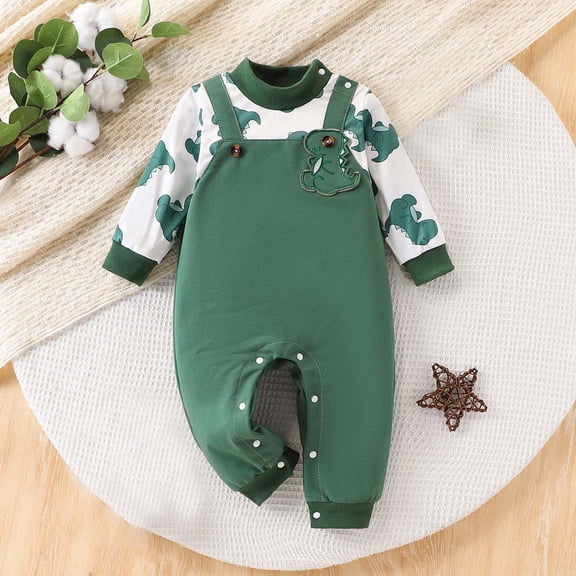 Bovxnpu Baby Boys' Bodysuits Long Sleeve Graphic Infant Bodysuit 2 Piece Suspender Style Bodysuit Summer Outfits
