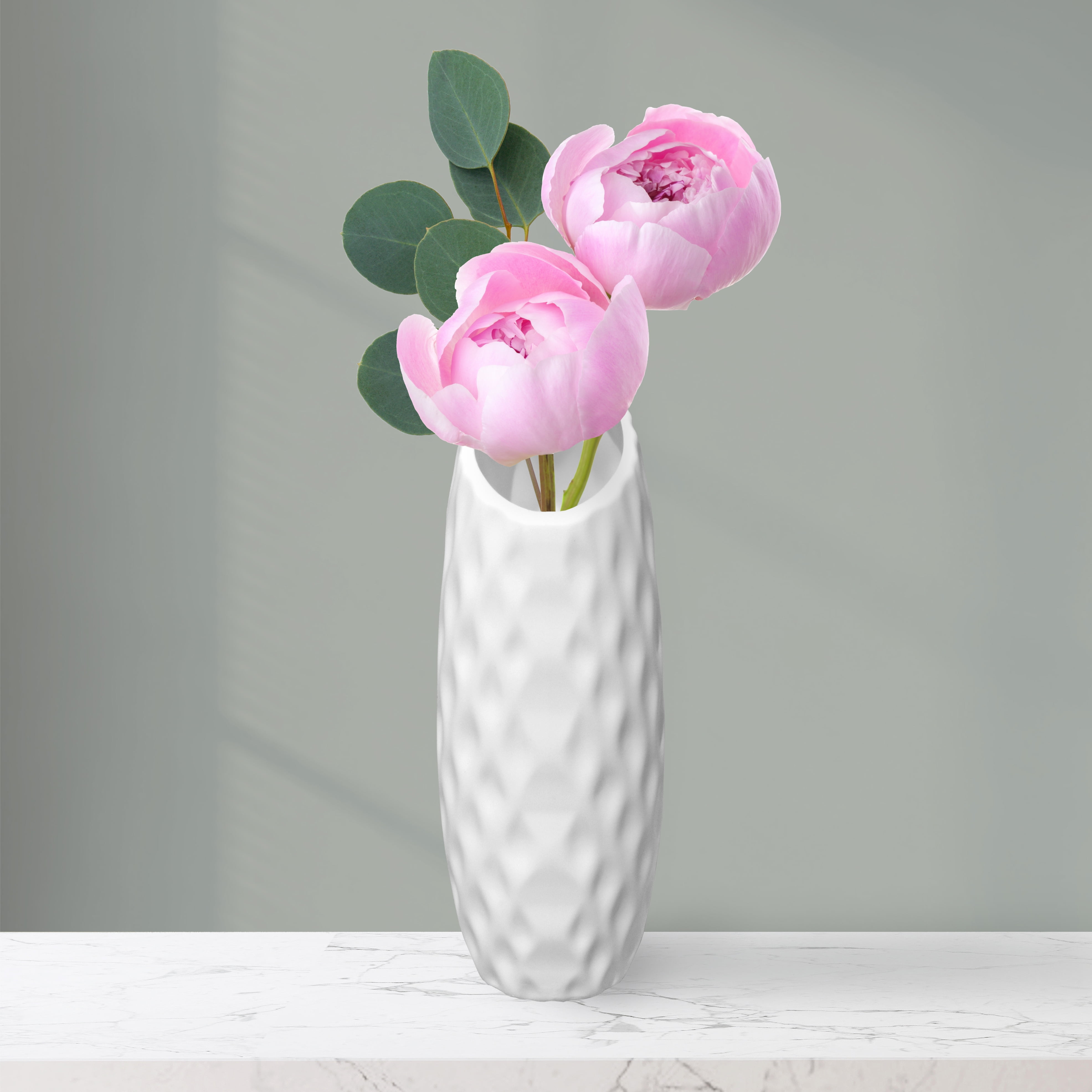 (6 pack) Mainstays Arctic White Indent Plastic Vase, 2.5 in x 2.5 in x 8.25 in