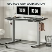 FLEXISPOT 55x28 Home Office Height Adjustable Standing Desk with Hooks, Ergonomic Electric 2-Stage Stand Up Computer Desk, Gray and Black