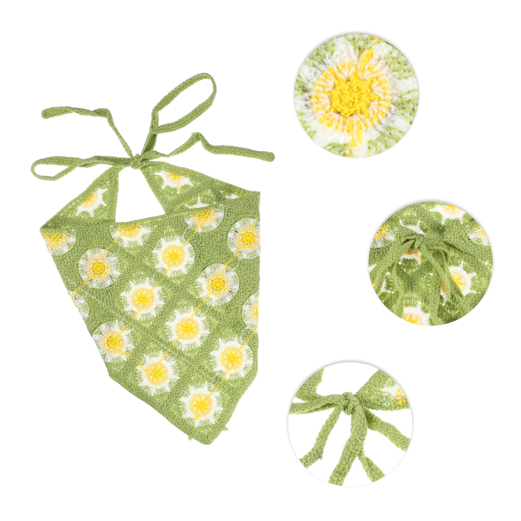 Unique Bargains Fashion Flower Knitted Hollow Triangle Headwrap 20.08"x9.84" Green 1 Pc