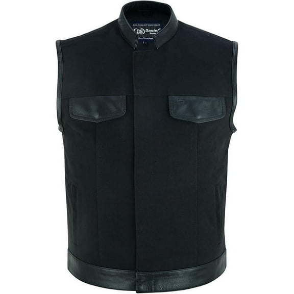 Daniel Smart S to 12XL Men Vest Canvas material with Leather Detailing Motorcycle Vest for Men’s
