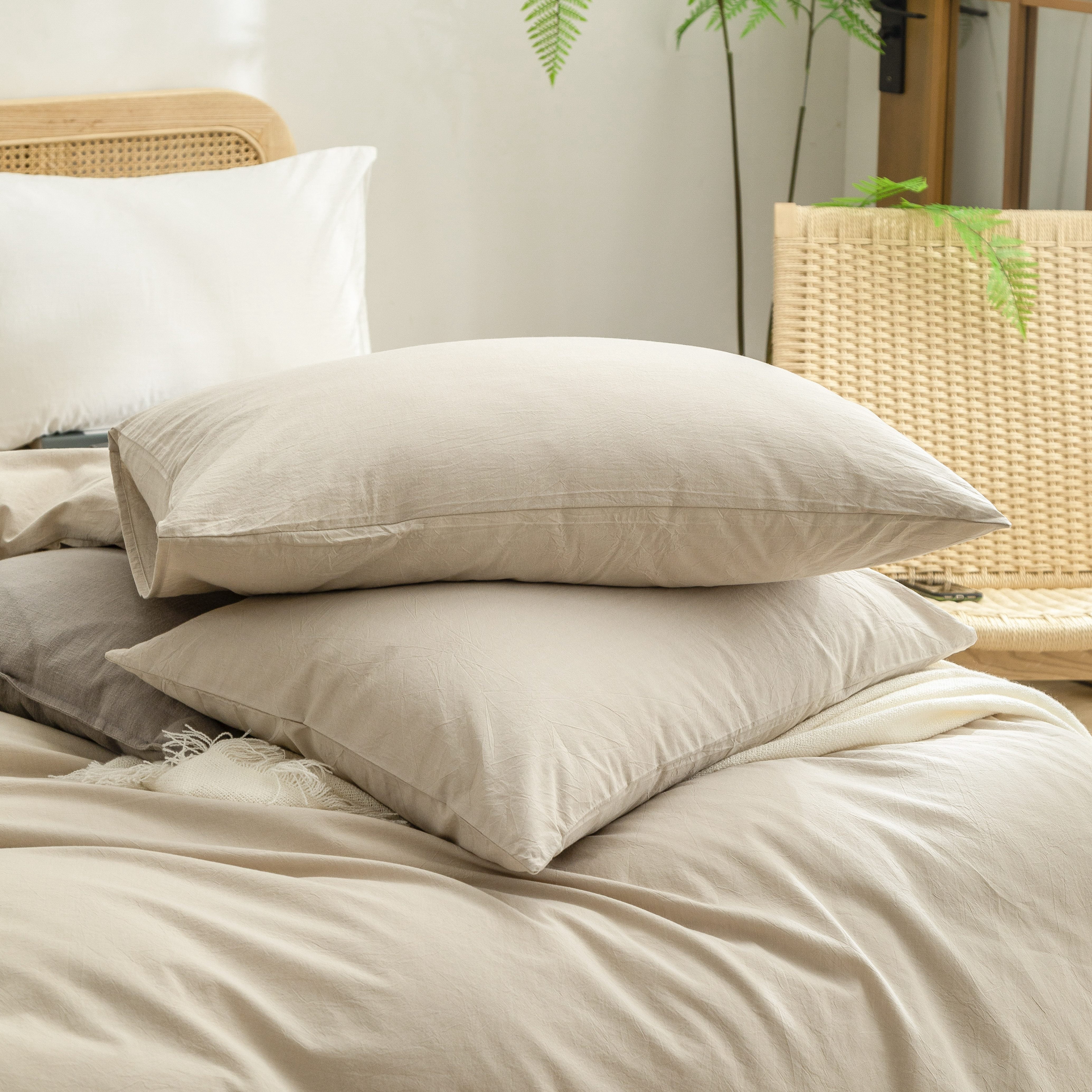 BESTOUCH Duvet Cover Set Oversized King 100% Washed Cotton Linen Feel Soft Chic Lightweight 3Pcs (Almond Milk Grey, 120"x98")