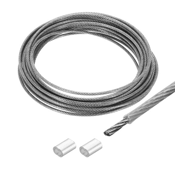 Uxcell 16Ft Wire Rope 304 Stainless Steel Cable 1/12" 2Pcs Sleeve Clear