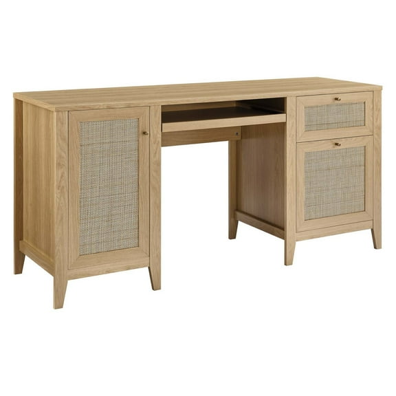 Computer Work Desk, Brown Oak, Wood, Home Office Business, Modern Contemporary HB34439