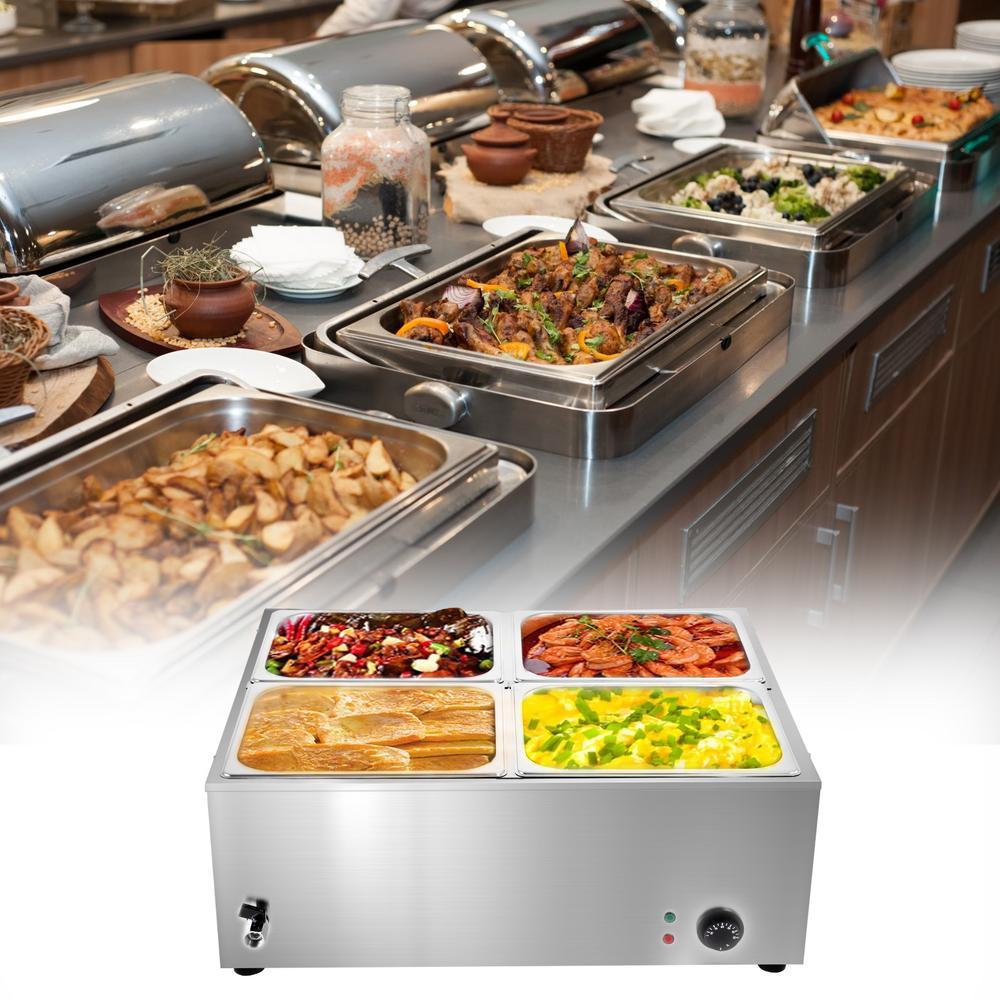 110V 4-Pan Commercial Food Warmer, 1500W Electric Steam Table 27cm/10.6inch  Deep, Professional Stainless Steel Buffet Bain Marie for Catering and  Restaurants, 22.24x17.32x10.63in