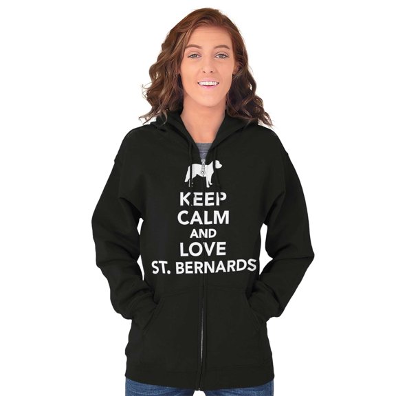 Keep Calm Love St Bernards Dog Joke Zip Up Hoodie Men's Women's Brisco Brands S