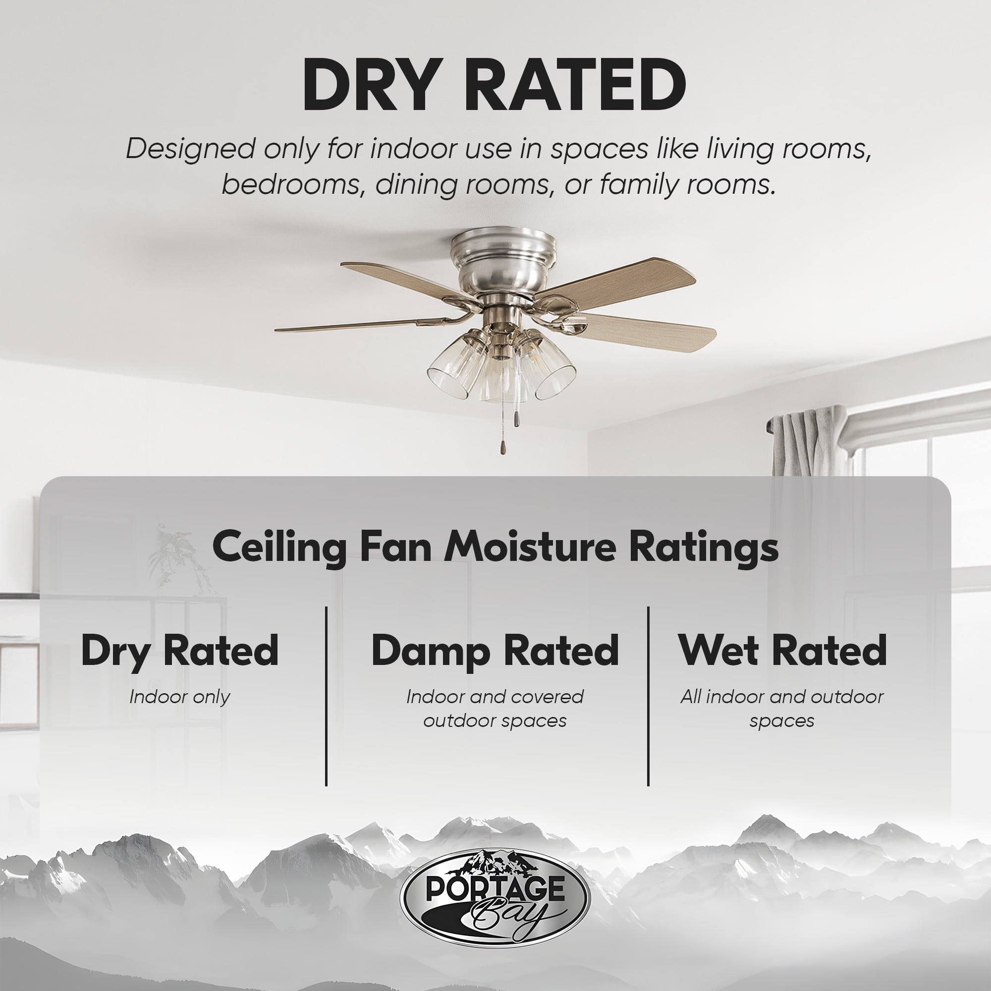 Prominence Home Renton 42'' Brushed Nickel E26 Flush Reversible Ceiling Fan with Light Kit and Pull Chain