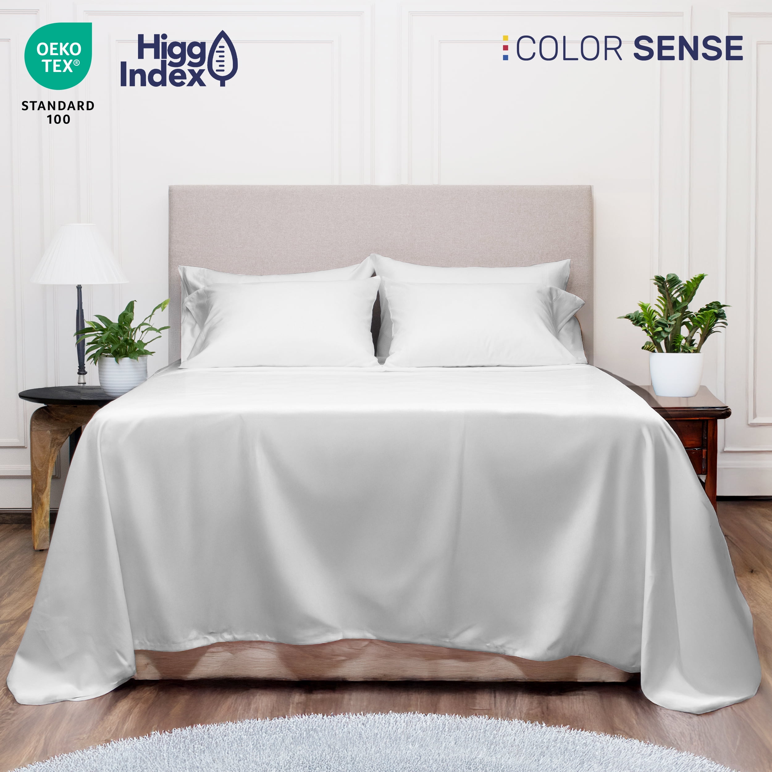 Color Sense 6-Piece 800 Thread Count White Cotton Rich Adult Bed Sheet Set, Queen - Deep Pocket