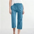 thumbnail image 4 of Garbnen Women's Linen Pants Drawstring Summer Elastic Waist Cropped Pants for Women Loose Straight Leg Beach Woman Trousers Pants with Pocket, 4 of 6
