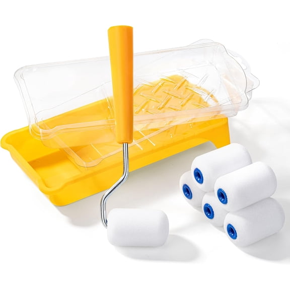 Bates- 2 Inch Foam Paint Roller Kit, 10 pcs, Small Paint Roller Kit, 1x Plastic Paint Tray, 2X Clear Disposable Tray Liners, 1x Roller Frame & 6X Mini Foam Covers
