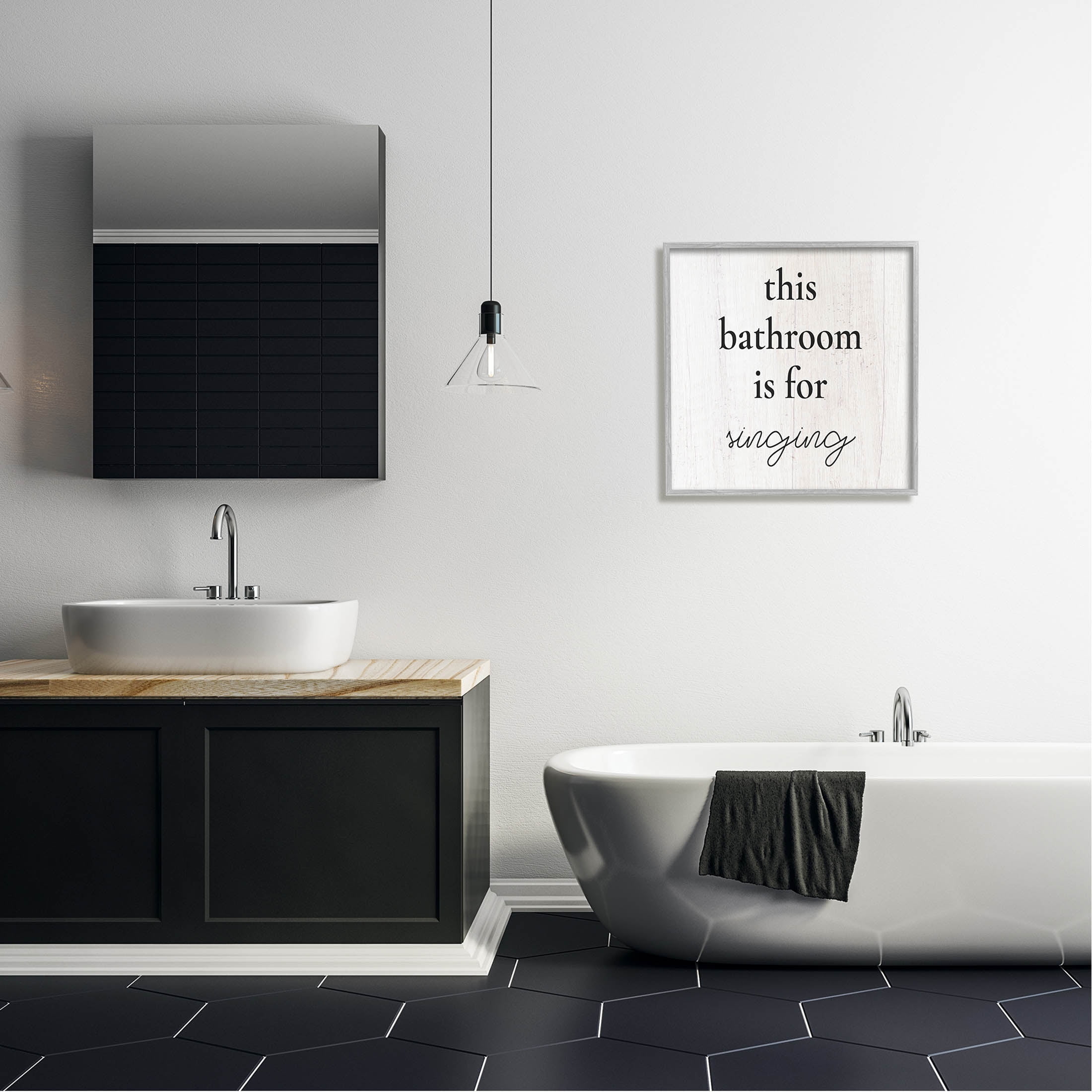 This Bathroom Is For Singing Phrase Typography Graphic Art Gray Framed Art Print Wall Art