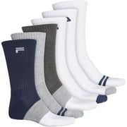 Fila Men's 6-Pack Color Block Stripes Half Cushion Crew Socks White