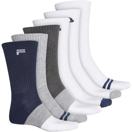 Fila Men's 6-Pack Color Block Stripes Half Cushion Crew Socks White