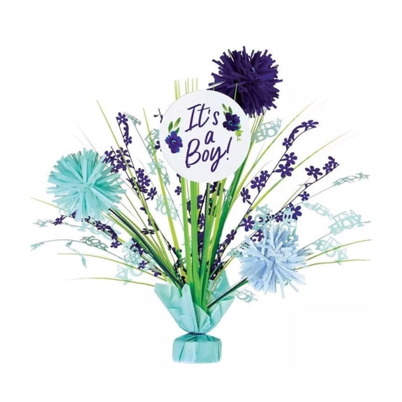 Baby In Bloom Sweet Baby Boy Tinsel Burst 18-Inch Centerpiece