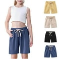thumbnail image 4 of ZACPNCV 4PC Girls Bermuda Shorts Knee Length Summer Casual Cotton Linen Shorts Lightweight Elastic Waist Drawstring Short Pants Yellow 5-6 Years, 4 of 9