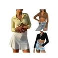 thumbnail image 4 of SAYOO, Top corto Sexy de manga larga para mujer, blusa corta informal básica con escote en V profundo, ropa de calle para discoteca SAYOO  moda, 4 of 5