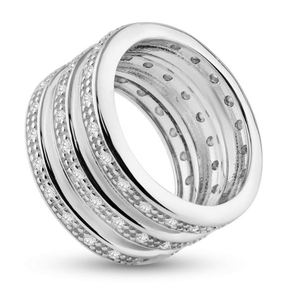 Sterling Silver 925 Rhodium Plated Thick Wide Large Channel Ring White CZ Jewelry Female Size 9