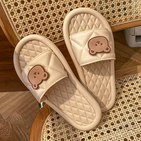 

Summer Sliders Sandals Cute And Fashionable Design For Home Bedroom Living Room Spa 36-37 Bear Rhombus Beige