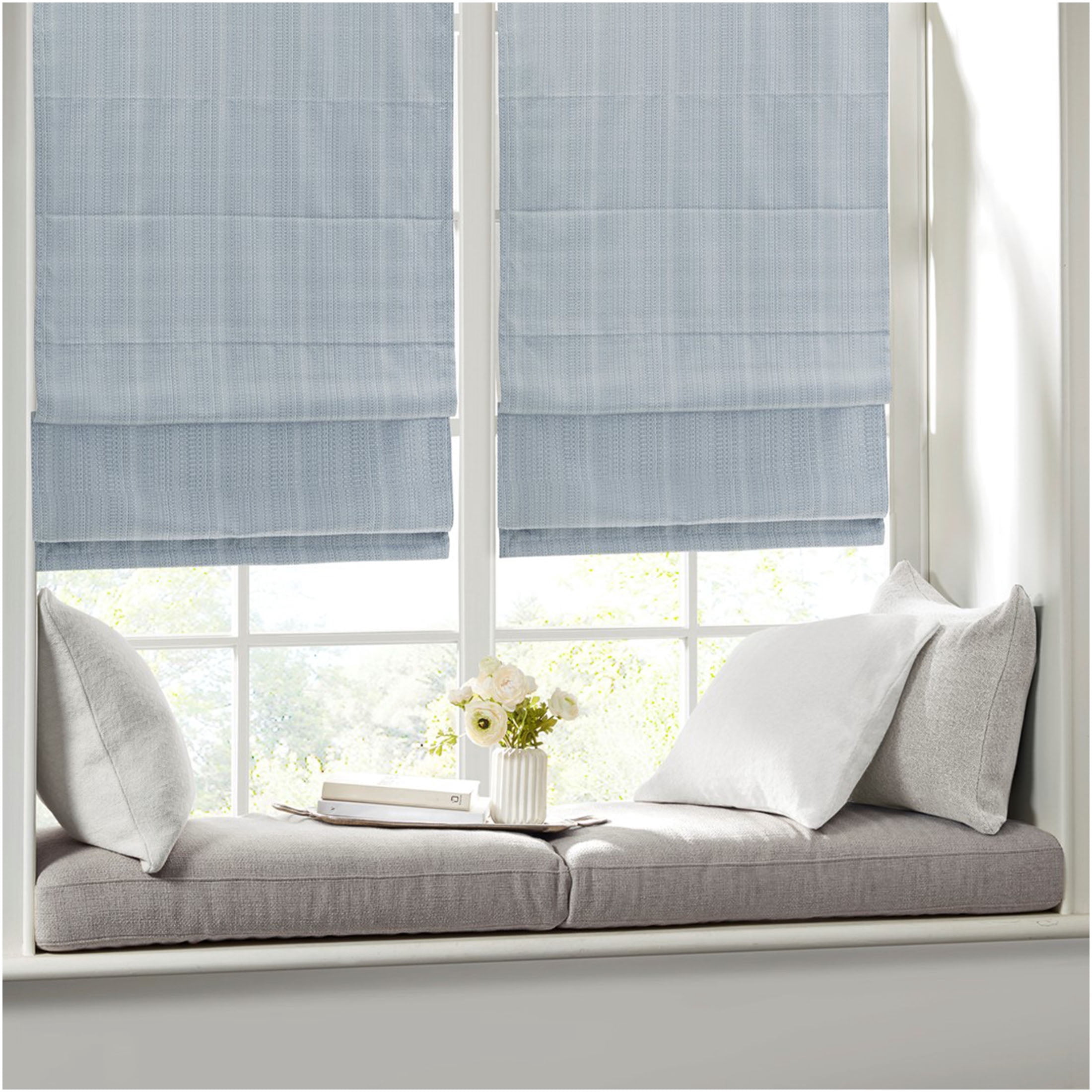 JERFIT Blue Basketweave Cordless Roman Shade for Windows, Thermal Insulated Room Darkening Window Blinds, Polyester Fabric, 29"W x 64"L, Inside or Outside Mount, OEKO-TEX Certified