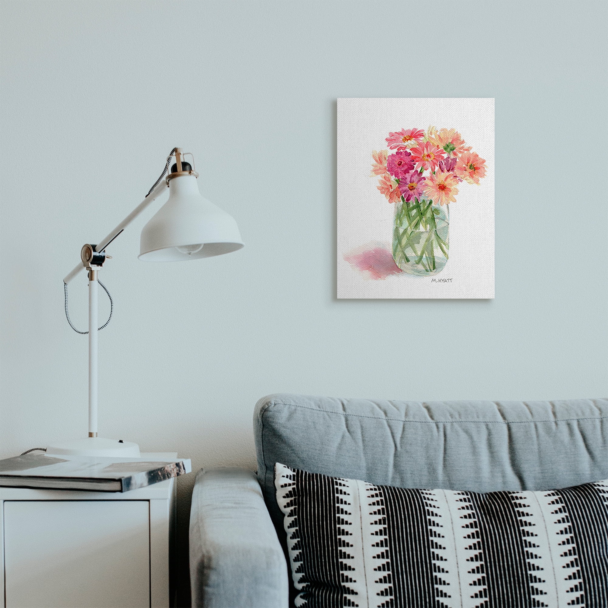 Stupell Industries Pink Daisy Watercolor Bouquet in Canning Jar Canvas Wall Art, 16 x 20, Design by Melissa Hyatt LLC