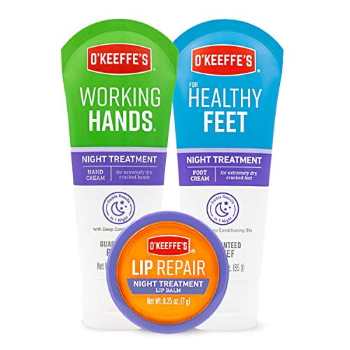 O\'Keeffe\'s Night Treatment Combo Pack Including Working Hands Night Treatment Hand Cream, Healthy Feet Night Treatment Foot Cream and Lip Repair Nig