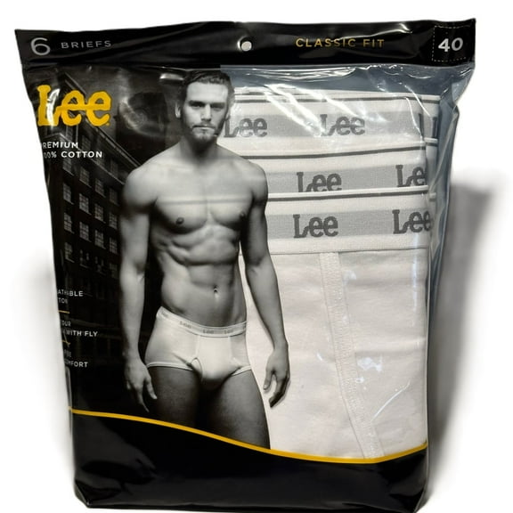 6-Pack Lee Mens Classic Brief 100% Cotton White Size 40