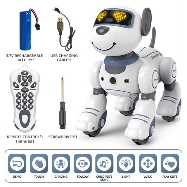 Perro robot de control remoto inteligente, juguete electrónico de simulación de acrobacias eléctricas por inducción táctil con programación de educación temprana para mascotas