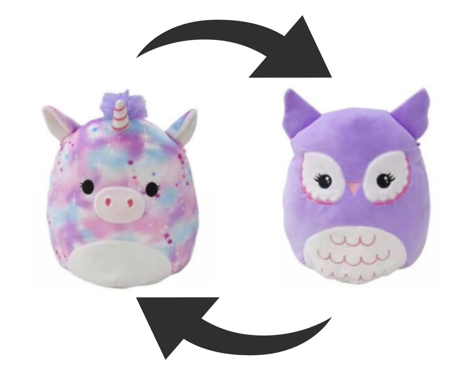 Squishmallow 5 Flip-a-Mallow-Nebula Unicorn and Miranda Owl Toys Stuffed Animals & Plushies Toys