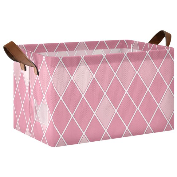 Collapsible Storage Bins Fabric Shelf Baskets with Handles Closet Organizer Pink Block 16.9x11.4x10