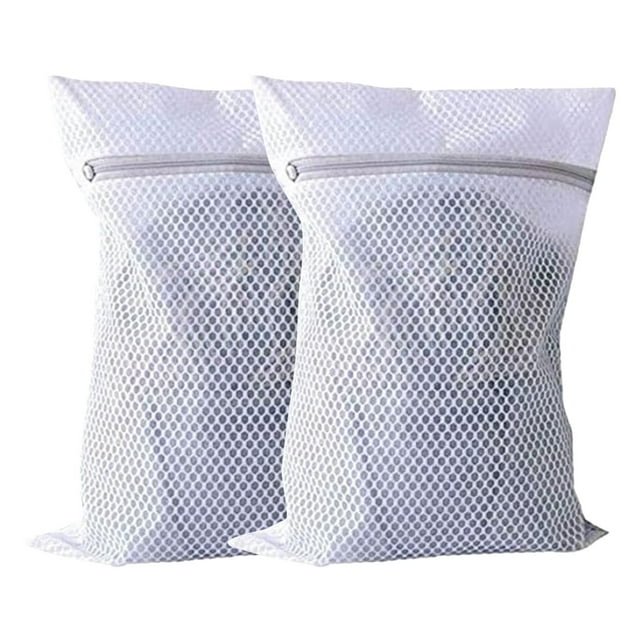 2 Pcs Sacs à Linge en Maille Résistante, Blanc, avec Fermeture Éclair en Métal Premium, Extra Grand, pour Délicats et Doublures de Lit