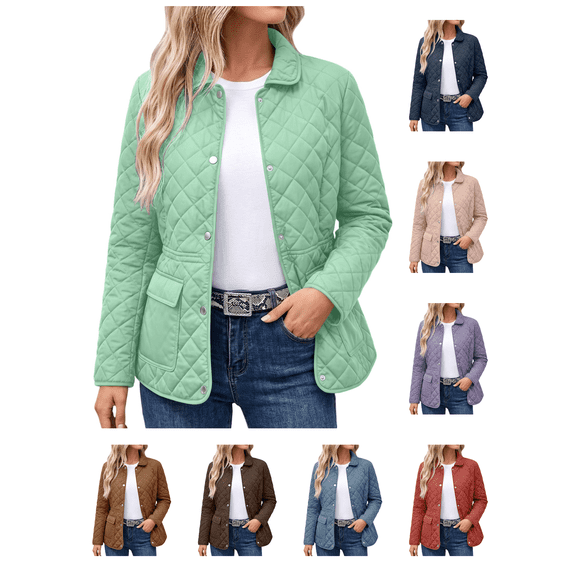 Busydd Down Jackets for Women Trendy Solid Color Long Sleeve Winter Jacket Warm Cozy Lapel Puffer Jacket with Pockets S