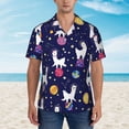 thumbnail image 2 of Gukieu Lama in Space Print Men's Short-sleeved Shirts, Button-down Lapel Hawaiian Shirts, T-shirts, Beach Vacation Summer Casual Wear,X-Large, 2 of 7