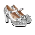 thumbnail image 2 of SACFOF Women's Sequins Glitter Mary Jane Shoes Shine Sparkly Vintage Chunky High Block Heel Women Pumps with Bow and Ankle Strap Rockabilly Cosplay Kawaii Marriage Mary Jane Dress Pumps, 2 of 6