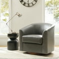 thumbnail image 2 of Swivel Barrel Chair with Faux Leather Upholstery & Sturdy Solid Wood Base Modern, 360-Degree Rotation for Living Room and Bedroom Seating Gray, 2 of 8
