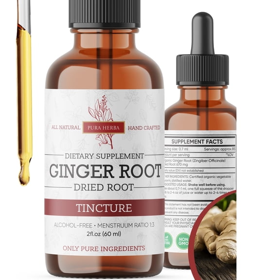 Pura Herba Ginger Root Liquid Drops – – Organic Ginger Extract Tincture – Vegan, Sugar-Free, Alcohol-Free Herbal Supplement