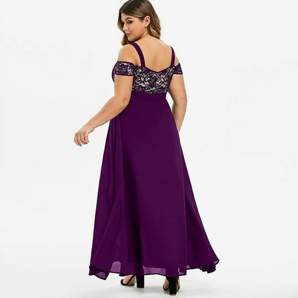 Reduced Price,Women's Plus Size Cold Shoulder Floral Lace Maxi Party Evening Camis Long Dress for Formal and Casual Events Cozy and Warm|Polyester,Purple,Sopatenor