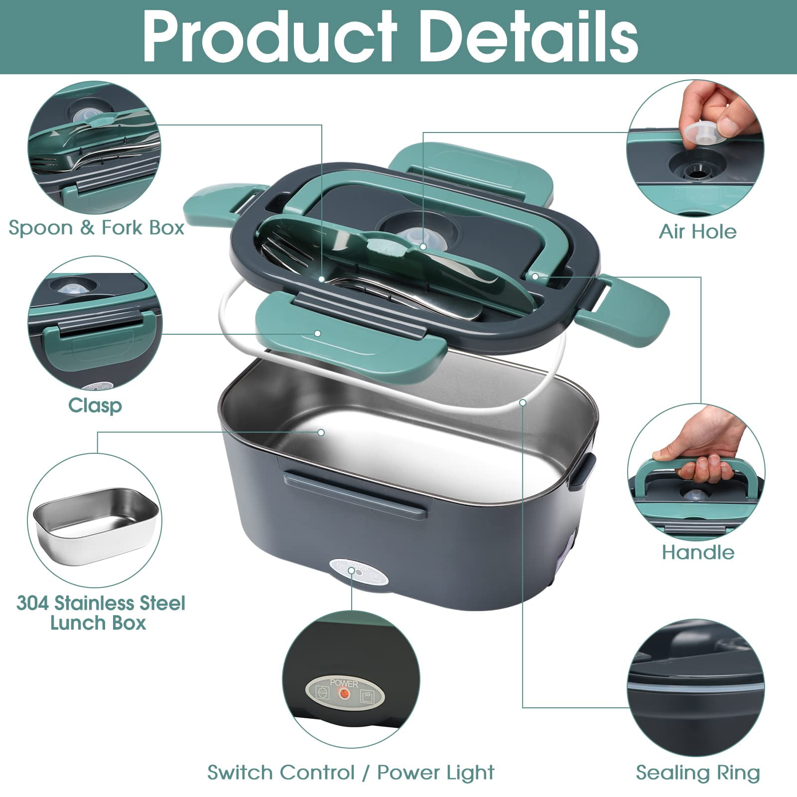 GVDV Electric Lunch Box Food Heater 3-In-1 Portable Food Warmer Lunch Box for Car & Home