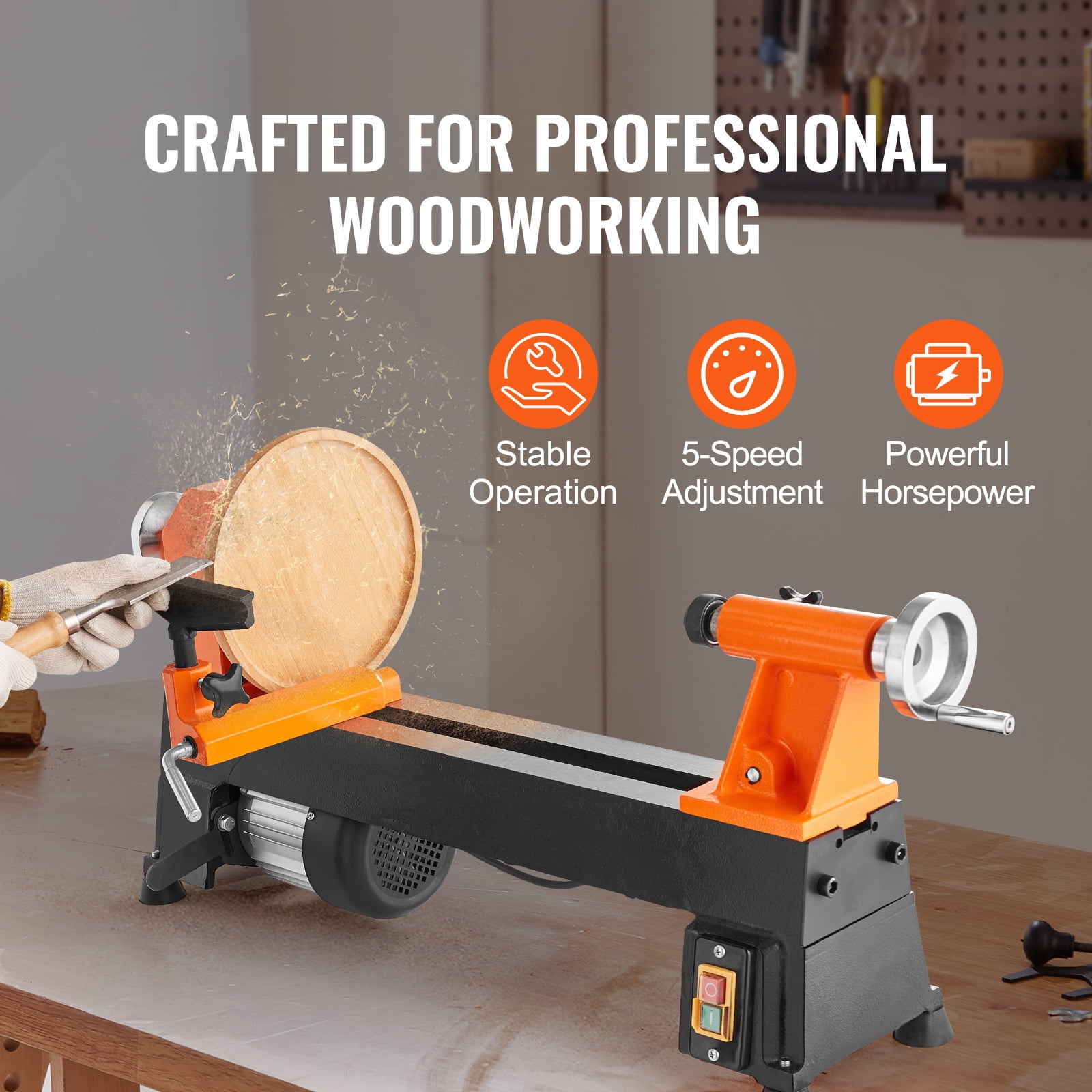 SKYSHALO 10 in x 18 in 0.5 HP 370W Benchtop Wood Lathe Power Wood Turning Lathe