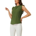 thumbnail image 4 of INSPIRE CHIC Mother's Day Women's Sleeveless Blouse Ruffled Pleated Wear-to-Work Chic Blouse M Army Green, 4 of 6