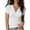 White, variant on Women's Summer Cross Over V Neck Pleated Elegant Solid Color Fitted Short-Sleeve T-Shirt Casual Top Beige L