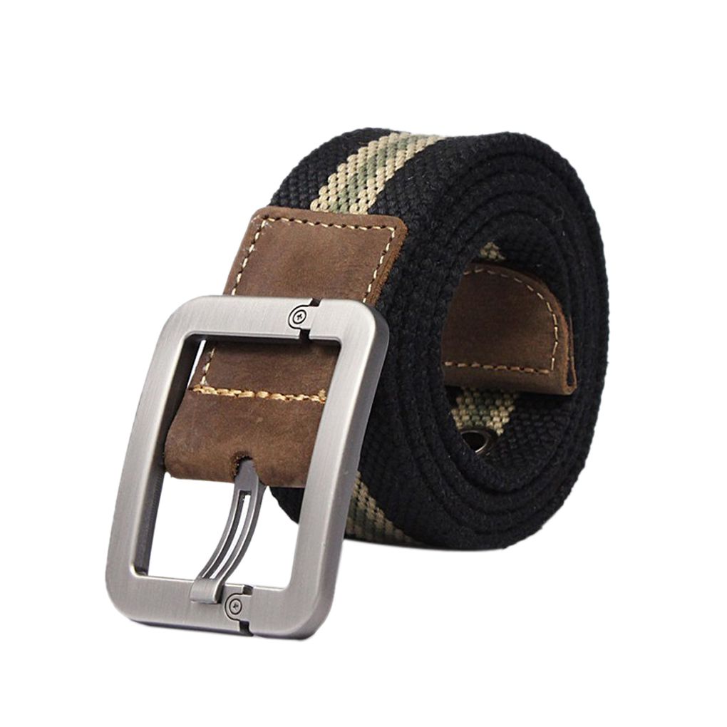 Men'S Waistband Stripe Belts Casual Belt Buckle Canvas Leather Belt