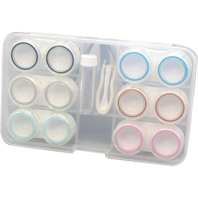 Ruiqas Leak Proof Contact Lens Case Box 6 Pack Contact Lens Holder Container Organizer with Bottle and Stick Tool (Remover + Tweezers) Storage Box Soak Storage Kit Reusable Contact Lens Cases