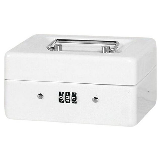 Cash Box Home Shop Thickened Money Banknotes Safety Container Holder Metal Deposit Security Safe Organizer Protective Holders Locking Case White