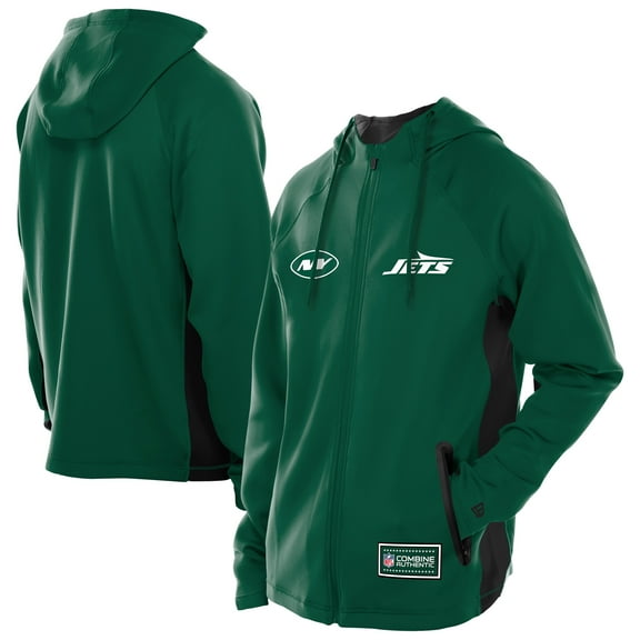 Men's New Era Green New York Jets Combine Authentic Raglan Scuba Full-Zip Hoodie