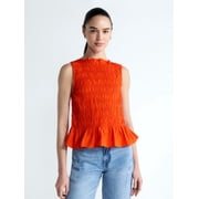 Women's and Women's Plus Smocked Peplum Sleeveless Cotton Top, Sizes X-4X