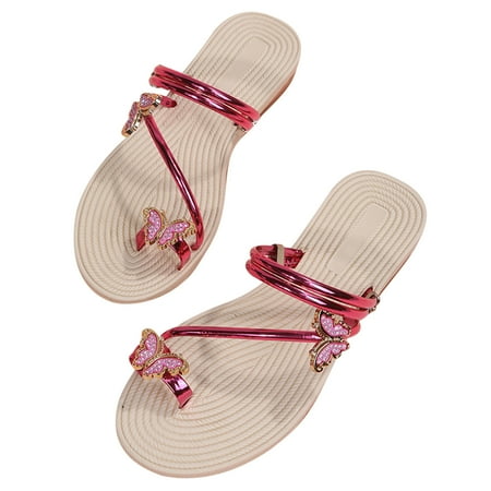 

Aueoeo Rhinestone & Butterfly Decor Toe Ring Design Thong Sandals Clearance