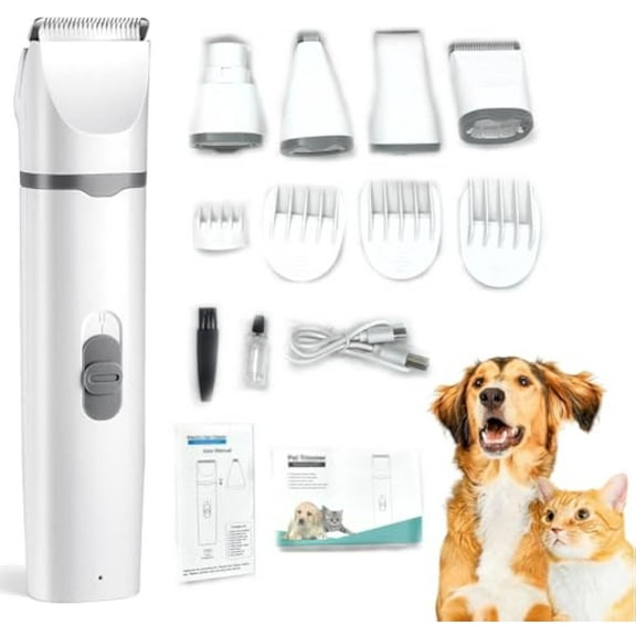 Tickle Paw 4 in 1 Electric Pet Grooming Kit - Hair Trimmer, Clippers Nail Grinder, 2-Speed Control, Ultra-Quiet Operation, Waterproof, Dog Clippers Grooming Kit (Gray)