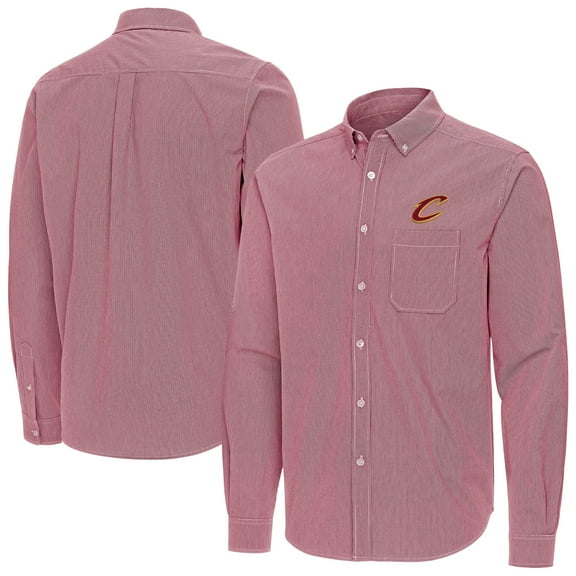 Men's Antigua Wine Cleveland Cavaliers Porter Woven Long Sleeve Button-Down Shirt