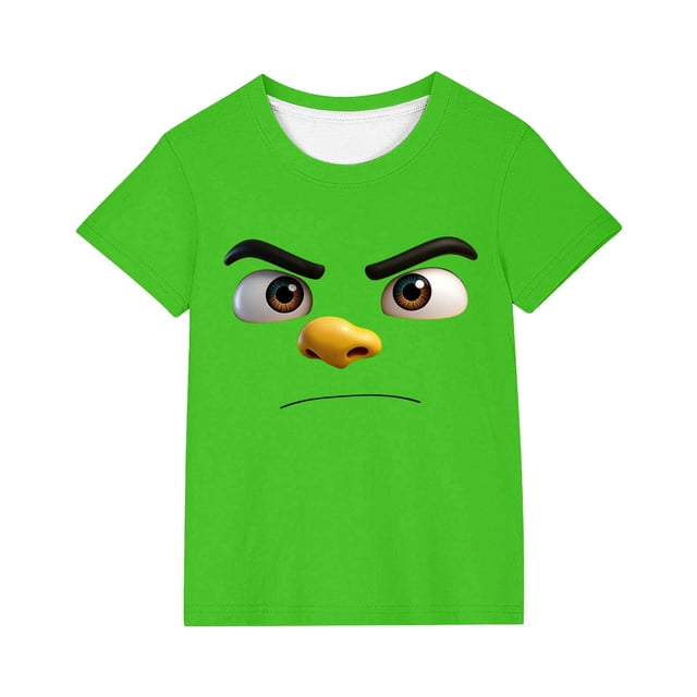 Tops de Manga Corta Linda con Impresión de Expresión Linda de Color Sólido para Niños Niños Niñas, Camiseta Cómoda Suelta para la Temporada Escolar